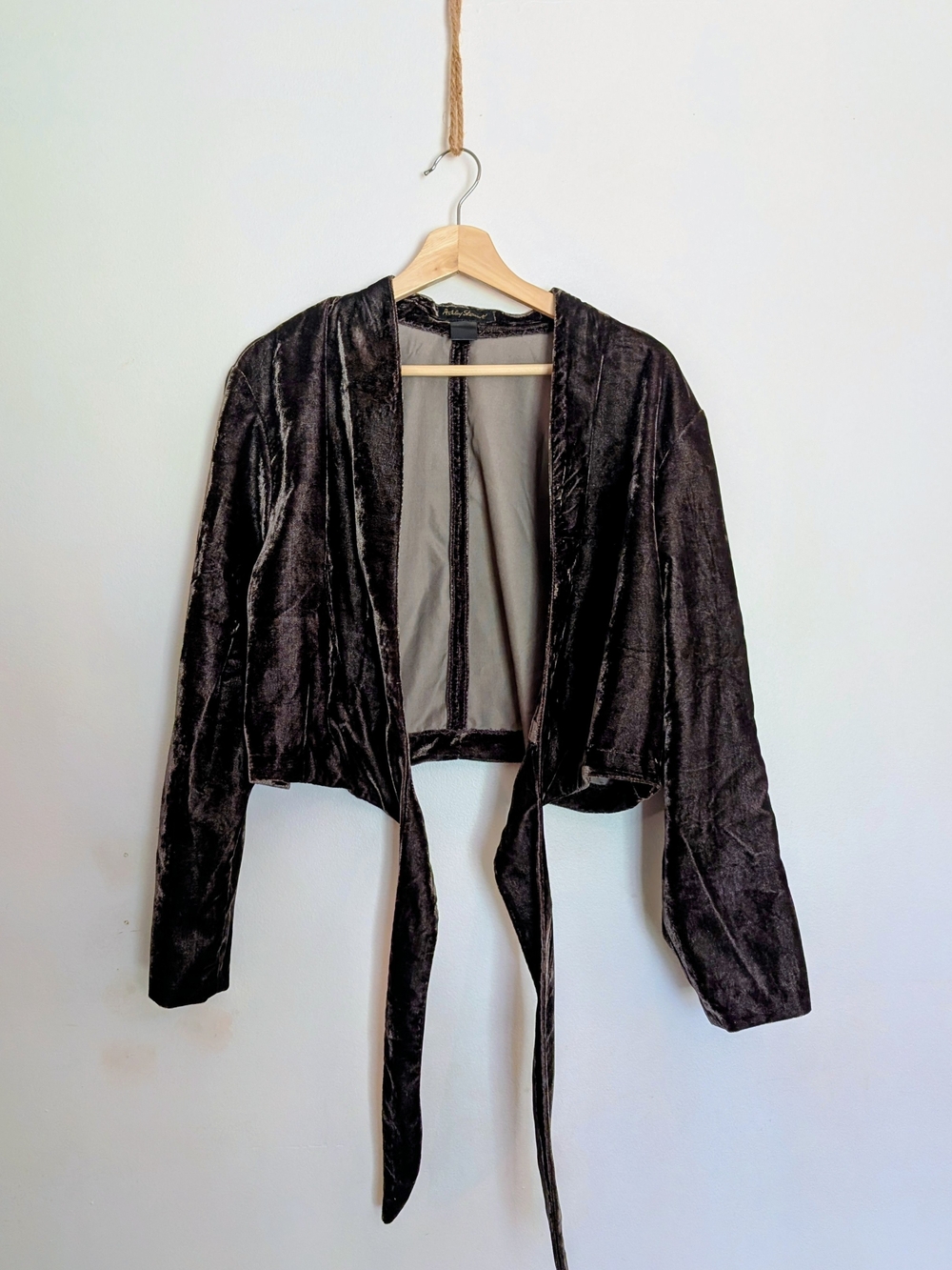 Cropped Dark Brown Velvet Tie-Front Jacket